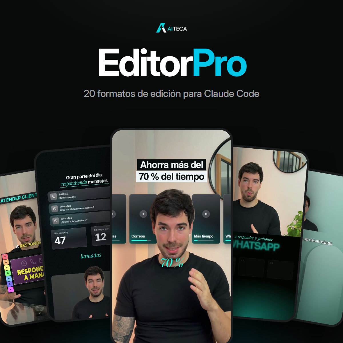 EditorPro, 20 formatos de edición para Claude Code: cinco móviles con vídeos editados con el pack